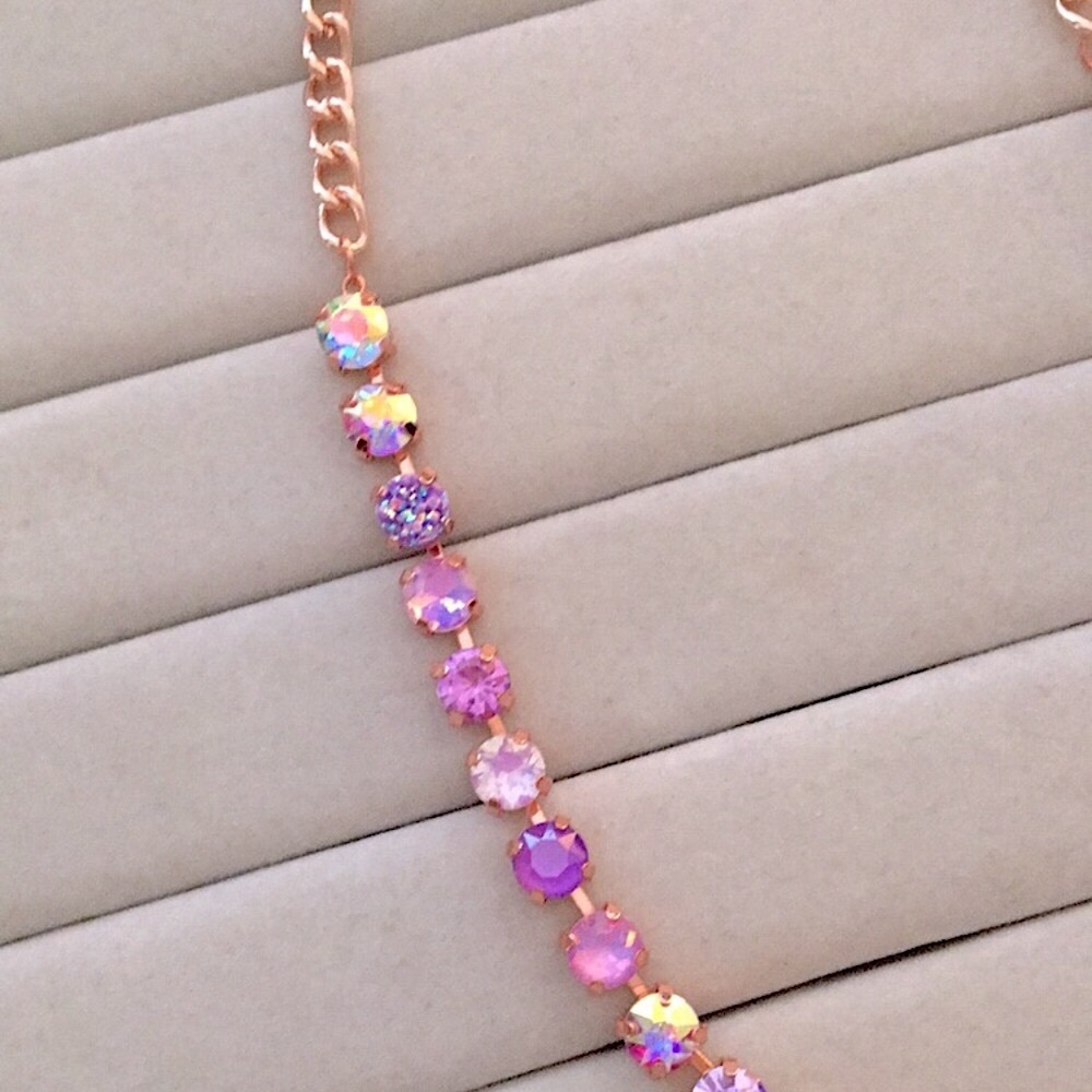 Turquoise + Iridescent Purple Opal Ombre Rose Gold Crystal Statement Necklace - Picture 3 of 9